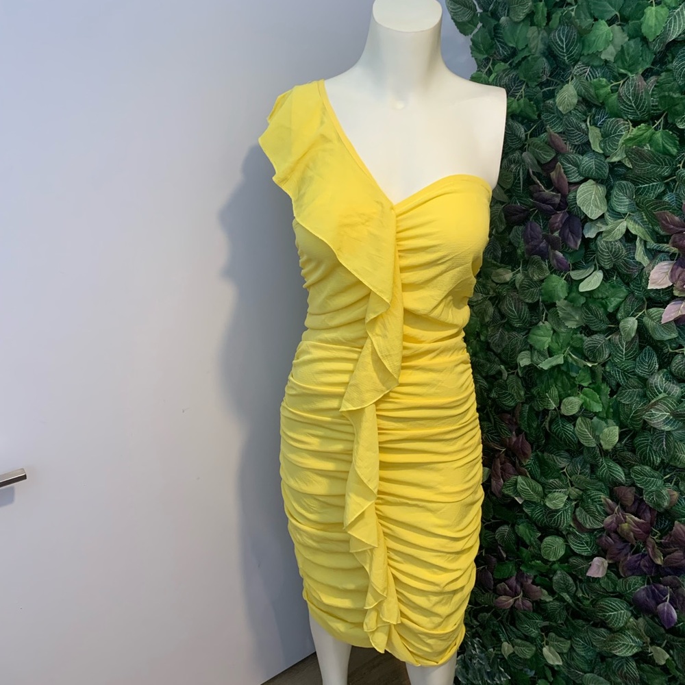 Yellow Ruffled One Shoulder Dress